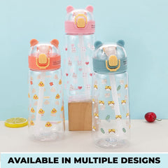 Kuber Pack of 10 Water Bottle for Kids | Printed Designs for Kids | Plastic Sipper Bottle for Kids | Food Grade Plastic | One Click Open Flip Lid | Transparent, Leak Proof, BPA Free | 550 ml