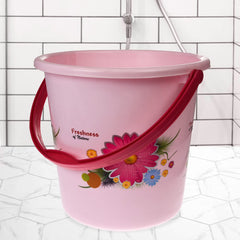 Heart Home Bucket|Plastic Bucket for Bathroom|Bucket for Bathing|Unbreakable Printed Bucket with Handle|18 Liter|Pack of 2 (Pink)