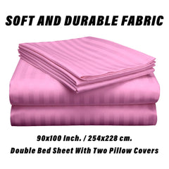 Heart Home Double Bedsheet with 2 Pillow Covers | 144 TC Glace Cotton Bedsheet | Satin Striped Bedsheet for Home | Hotel | Bedroom | 90x100 Inch | Pink