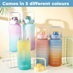 Kuber Industries Motivational 2 LTR Water Bottle with Time Marker|BPA Free,Leakproof,Non-Toxic & Durable|Sipper Water Bottle for Kids & Adults with Straw|For Gym,Home,Office & School|Green (Pack Of 5)