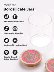 Kuber Industries Borosilicate Glass Jar with Printed Bamboo Lid|Kitchen Organizer Items and Storage|Multi-utility, Leakproof, Airtight Storage Jar for Cookies,Snacks,Tea,Coffee,Sugar|Pack of 2(300ml)