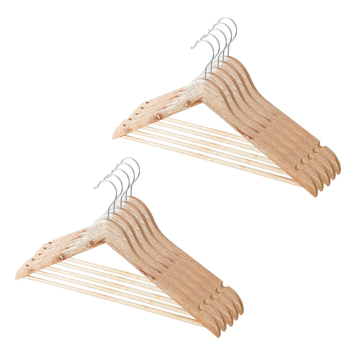 Kuber IndustriesWooden Cloth Hanger Set of 10 With Chromed Plated Steel Hook|Natural|