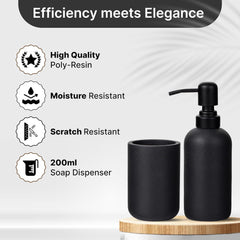 Heart Home Premium 4-Piece Bathroom Accessories Set | Soap Dish | Liquid Soap Dispenser (200ml) | Tumbler | Tray | Moisture Resistant | Scratch Proof | Black