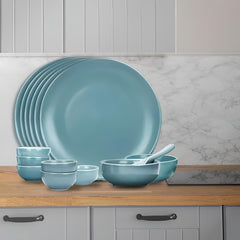Heart Home 20 Pcs Ceramic Dinner Set | Dishwasher & Microwave Safe | Crockery Set for Dining & Gifting | 6 Pcs Full Plates & 6 Pcs Half Plate & 2 Pcs Serving Bowl & 6 Pcs Bowl | Blue