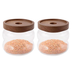 Urbane Home Borosilicate Glass Jar with Bamboo Lid | Kitchen Organizer Items & Storage | Multi-utility, Leakproof, Airtight Storage Jar for Cookies, Snacks, Tea, Coffee, Sugar | Set of 2 (340ml)