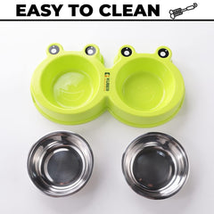 Kuber Industries Dog Food Bowl|Stainless Steel,PVC Material Dog Bowls|Non Slip,Durable,Sturdy,Non Toxic|Perfect Dog Accessories for Indoor & Outdoor Use|A1009G|Pack of 3|Green