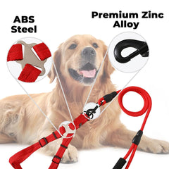 Kuber Industries Dog Harness For Medium Dogs & Leash Set|Premium Metal Hook|PDMGL-005-3|Comfortable Grip|Hand Spliced Belt For Added Strength |PDMGL-005-3| Soft Padding|Stylish Design |Red (Pack Of 3)