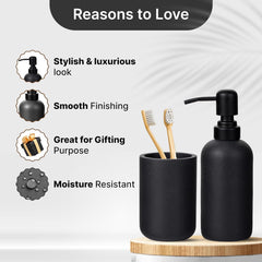 Heart Home Premium 4-Piece Bathroom Accessories Set | Soap Dish | Liquid Soap Dispenser (200ml) | Tumbler | Tray | Moisture Resistant | Scratch Proof | Black