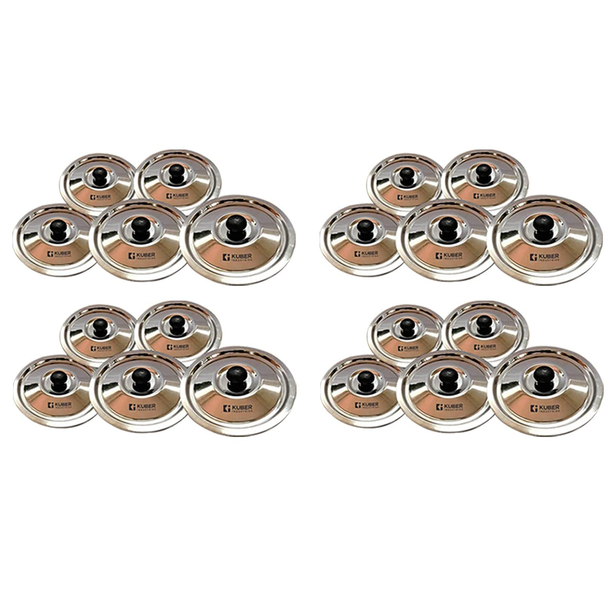 Kuber Industries Stainless Steel Multipurpose Lid with Knob | Sturdy Knob & Durable | Suitable for Pots, Pans, Kadhai, Tawa | Easy to Clean & Hold | Steel Cooking Lid Set of 5 (Pack of 5)