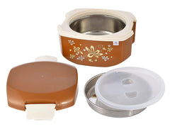 Heart Home Floral Printed Inner Steel Insulated Lunch Box with 1 Steel Pickel Box (Brown) -HS42HEARTH25123
