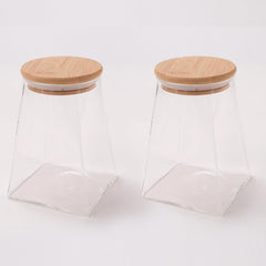 Urbane Home Borosilicate Glass Jar with Bamboo Lid | Kitchen Organizer Items & Storage | Multi-utility, Leakproof, Airtight Storage Jar for Cookies, Snacks, Tea, Coffee, Sugar | Set of 2 (980ml)