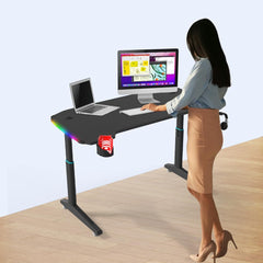 Heart Home Manual Height Adjustable Table for Work & Study with Earphone Hook & Cup Holder | Portable Standing Gaming Desk & Laptop Tables for Work from Home & Office | YY1400RGBBLKSH-Black