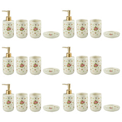 Kuber Industries Bathroom Accessories Set | Handwash Soap Dispenser | Water Cup | Soap Holder Dish for Bathroom | Toothbrush Holder for Bathroom | 24 Piece | ZX055WT | Pack of 6 | White