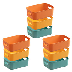 Kuber Industries (Set of 9) Plastic Baskets For Organizing (Small) Storage Basket With Handle - For Makeup Items, Toys, Socks - Green, Yellow & Orange