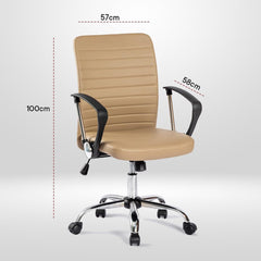 Kuber Industries Ergonomic Leather Office Chairs for Work From Home | Comes with Manual Height Adjustable, Armrest, Headrest & Lumbar Support | Comfy Study Chair for Students with Wheels | Beige
