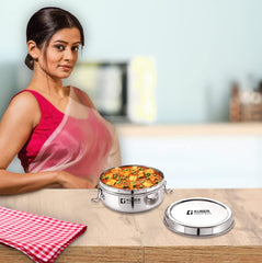 Kuber Industries Stainless Steel Food Pack Lunch Box with Steel Separator Plate and Locking Clip, 1 Pc-250 ml Capacity (Pack of 4)