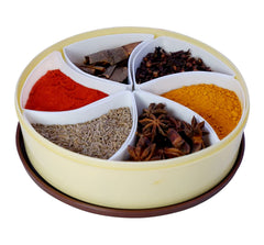 Heart Home Medium Plastic Masala Box With 6 Containers & 1 Spoon- Pack of 2 (Cream)-HS43HEARTH25883