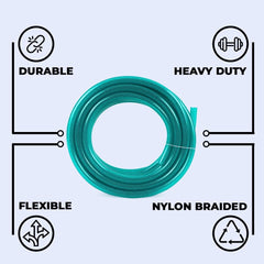 Kuber Industries|Basic|PVC with Nylon Braided Water Pipe 15 Meter|Multi-Utility Water Pipe for Garden, Car Cleaning & Pet Cleaning|Heavy Duty & Leak Proof Hose Pipe for Gardening|Green|(Pack Of 4)