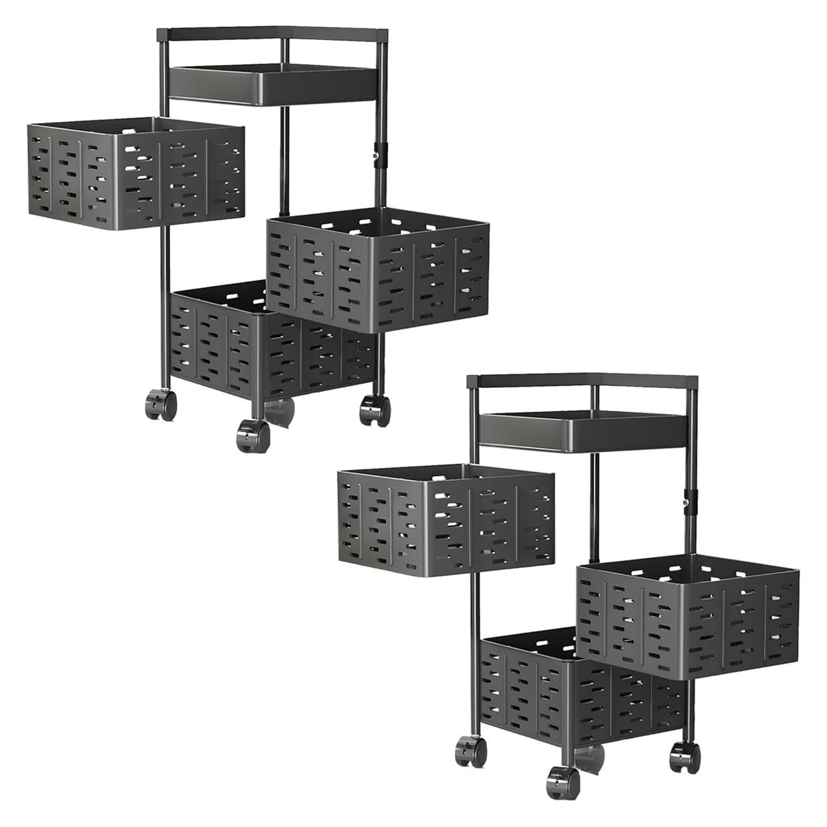Kuber Industries 4-Layer Kitchen Trolley | 360? Rotating Storage Rack | Square Storage Rack with Wheels | Fruit and Vegetable Storage for Kitchen | Pack of 2 | (Black)