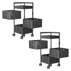 Kuber Industries 3-Layer Kitchen Trolley | 360° Rotating Storage Rack | Square Storage Rack with Wheels | Fruit and Vegetable Storage for Kitchen |Pack of 2 | (Black)