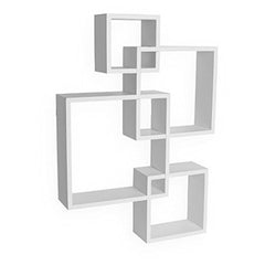 Heart Home Wooden 4 Intersecting Wall Mount Wooden Wall Shelf for Bedroom & Living Room | DIY Assembly Book Shelve for Home Library | Wall Rack Shelf for Decor | White