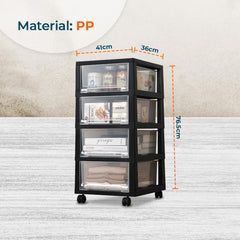 Kuber Industries 5 Layer Cosmetic Cabinet with Trolley|5-Tier Rolling Cart|Shelf Stand With Drawer|Pack of 4|Black