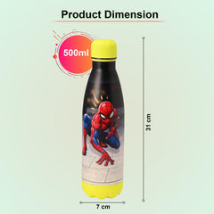 Kuber Industries 500 ml Water Bottle with 2 Lids | Marvel Spiderman | Stainless Steel Bottle for Travel-Gym & Sports | BPA-Free Insulated Sipper Bottle for Adults & Kids with Straw | Red | Pack of 4