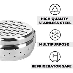 Kuber Industries Stainless Steel Grater with Storage & Food Pack Lunch Box (250ML) with Steel Separator Plate and Locking Clip | Stainless Steel, Multifunctional Use & Refrigerator Safe