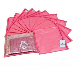 Kuber Industries Clothes Organizer For Wardrobe (Pack of 24) - Single Storage Organizer For Saree | Salwar Suit | Lehenga Chunni - Dress Organizer For Wardrobe - Single Saree Covers With Zip (Pink)