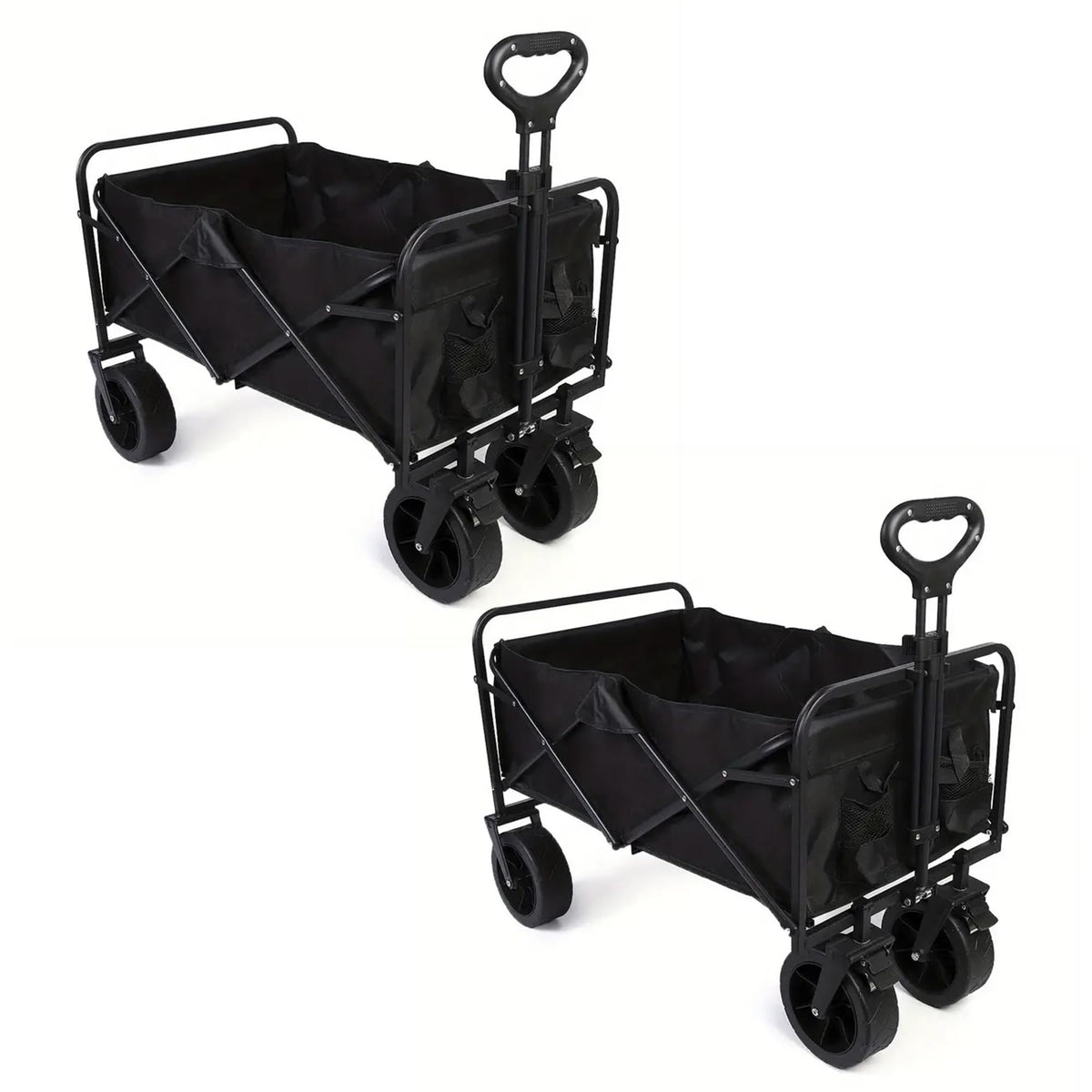 Kuber Industries (Set of 2) Garden Wagon Cart with Wheels Foldable & Portable Design - Heavy Duty Pullable Yard Cart with 5" Narrow Wheels - Black