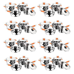 Kuber Industries Set of 4 Stainless Steel Cookware Set I Induction Base Cookware I Saucepan (1.4 L), Kadai (2.0 L), Casserole (2.5 L), Frypan (1 L) and 3 Lids I Heavy Gauge Steel (Pack of 6)