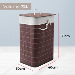 Kuber Industries Bamboo Basket With Lid|Foldable Laundry Basket For Clothes|Durable Rope Handles & Removable Bag|Dark Brown| (Pack Of 6)