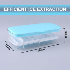 Kuber Industries Pack of 4 Ice Cube Tray with Lid | Ice Cube Storage Box with Ice Scoop | 24 Ice Cube Molds for Freezing | One-Press Demolding | BPA Free | Blue