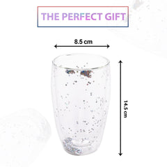 Kuber Industries 4 Pcs Star Sequin Glasses | Double Walled Borosilicate Glass | High Thermal Resistance | Microwave & Dishwasher Safe | 450 ML | Pack of 2 | Transparent