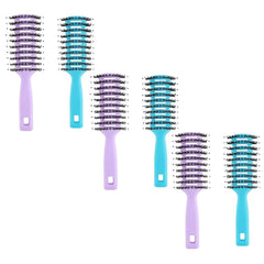 Kuber Industries Hair Brush | Flexible Bristles Brush | Hair Brush with Paddle | Straightens & Detangles Hair Brush | Suitable For All Hair Types | Round Vented | Set of 6 | Blue & Purple