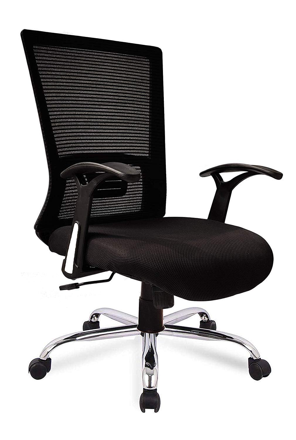 Kuber Industries Ergonomic Office Chairs for Work From Home | Comes with Manual Height Adjustable, Armrest & 2D Lumbar Support | Comfy Study Chair for Students with Wheels | Black