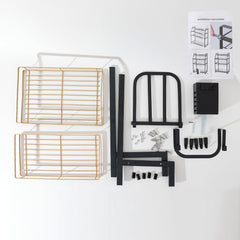 Kuber Industries 2-Layer Dish Drying Rack|Storage Rack for Kitchen Counter|Drainboard & Cutting Board Holder|Premium Utensils Basket Pack of 6 (Gold & Black)