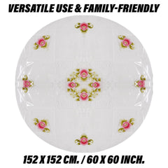 Heart Home Round Table Cover | PVC Table Cloth for Round Tables | 4 Seater Round Table Cloth | Flower Almond Kitchen Dining Tablecloth | Tabletop Cover | 60 Inch | Pink