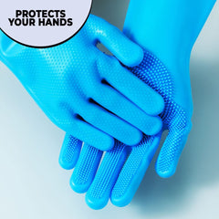 Kuber Industries Multi-Purpose Silicon Gloves For Kitchen Cleaning, Pet Grooming & Gardening|Reusable Gardening Gloves|Heat Resistant For Better Protection|Blue,Pack of3