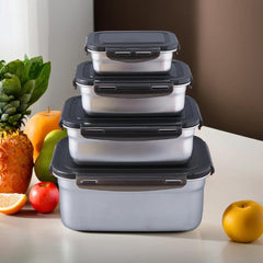 Heart Home Stainless Steel Kitchen Containers With Lid Set of 4-400ml, 600ml, 1600ml & 3500ml | Multipurpose Air Tight Food Storage Containers And Lunch Boxes For Office, School, College