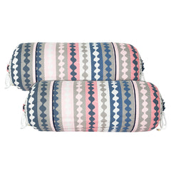 Heart Home Bolster Covers | Soft Cotton Bolster Cover Set | Diwan Round Bolster Pillow Covers | Zig Zag Design Roll Masand Cover | 16x32 Inch | Pack of 2 | Multicolor