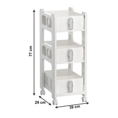 Kuber Industries Pack of 5 Multipurpose Trolley Storage Organiser | 3 Layer Shelf | Trolley with Wheels for Kitchen Accessories | Large Capacity, Easy installation, Space Saving | 6401 | White