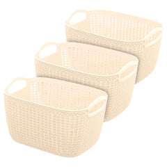 Heart Home Q-5 Designer Plastic Storage Basket For Store Fruits, Vegetables, Magazines, Cosmetics, Stationary Pack of 3 (Beach)-50HH01618