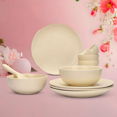 Heart Home 14 Pcs Ceramic Dinner Set | Dishwasher & Microwave Safe | Crockery Set for Dining & Gifting | 6 Pcs Dinner Plates & 2 Pcs Serving Bowl & 6 Pcs Bowl | Cream
