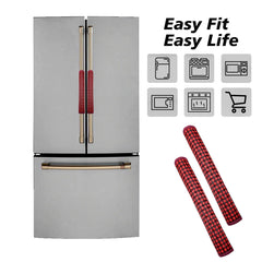 Kuber Industries Fridge Handle Cover | Refrigerator Handle Cover | Fridge Door Handle Protector | Fridge Door Handle Cover | Barik Check Fridge Handle Cover | 2 Piece Set | Maroon