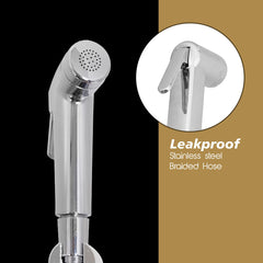 Kuber Industries Health Faucet | Stainless Steel Jet Spray for Toilet | Health Faucet for Toilet | Hand Faucets with Hose & Wall Hook | Toilet Desire Health Faucet | Silver