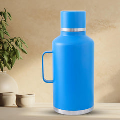 Kuber Industries Vacuum Insulated Water Bottle | Stainless Steel Water Bottle with Handle | Hot & Cold Water Bottle | Leakproof, BPA Free, Rustproof | 2000 ML | Blue