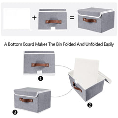 Kuber Industries Large Storage Box With Lid|Foldable Toys Storage Bin|Wardrobe Organizer For clothes|Front Handle & Sturdy Pack Of-4 (Grey)
