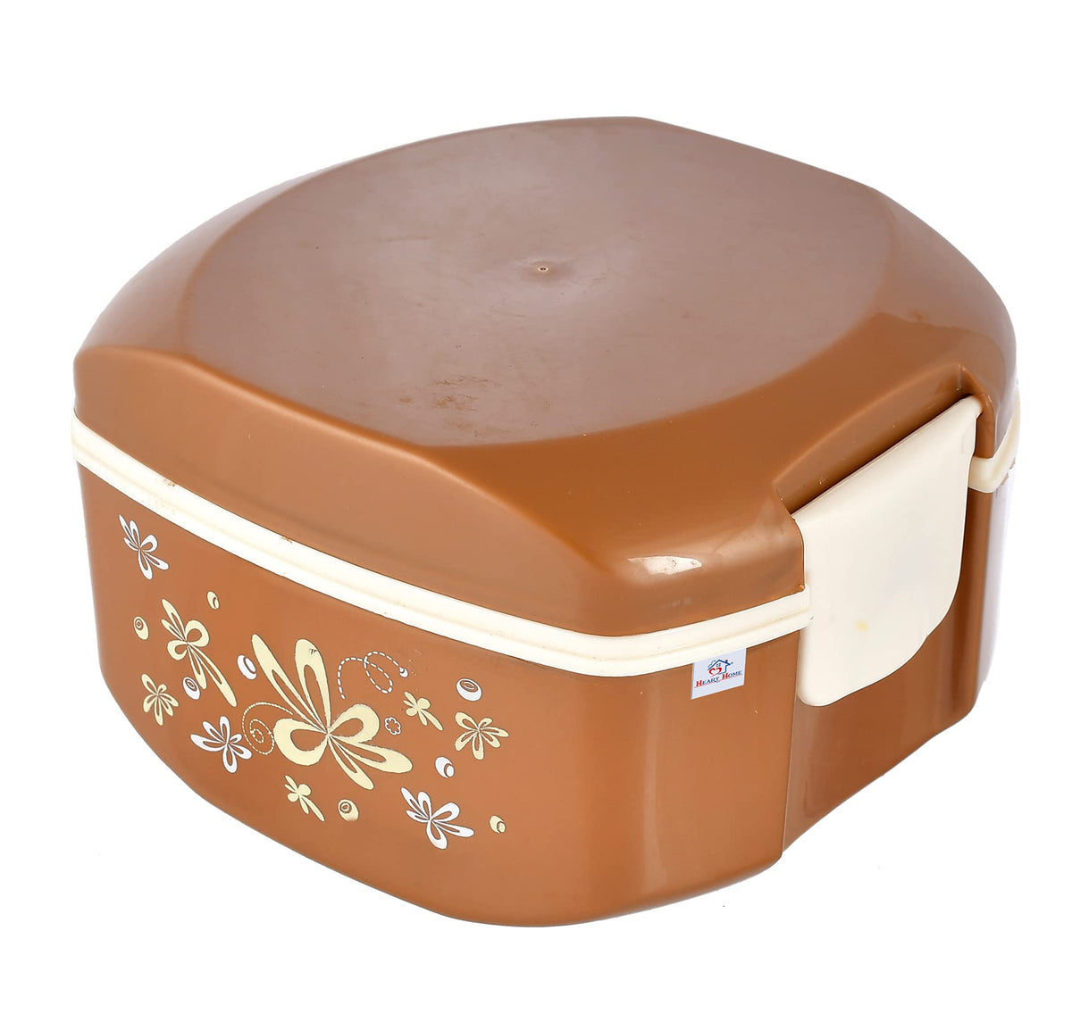 Heart Home Floral Printed Inner Steel Insulated Lunch Box with 1 Steel Pickel Box (Brown) -HS42HEARTH25123