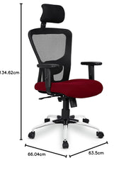 Kuber Industries Ergonomic Office Chairs for Work From Home | Comes with Manual Height Adjustable, Armrest, Headrest & Lumbar Support | Comfy Study Chair for Students with Wheels | Black & Maroon Seat